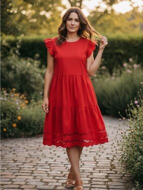 ENGLISH FACTORY Women Embroidery Detail Mini Dress Red  Size Medium